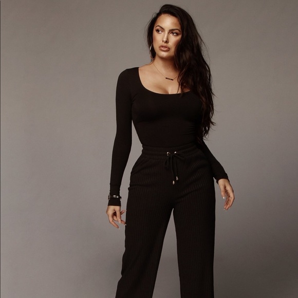 JLUXLABEL | Black Kaycee Ribbed Wide Leg Pant - Picture 1 of 4